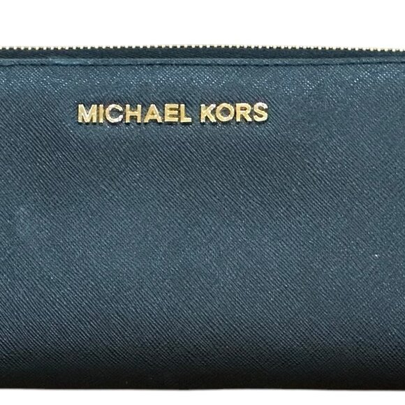 Michael Kors Full‎ Zip Around Black Leather Wallet Gold Hardware - Picture 2 of 5